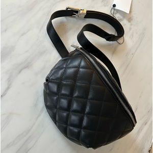 Chanel uniform quilted black leather waist bag made in Italy